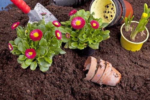 Gardener preparing outdoor service arrangements